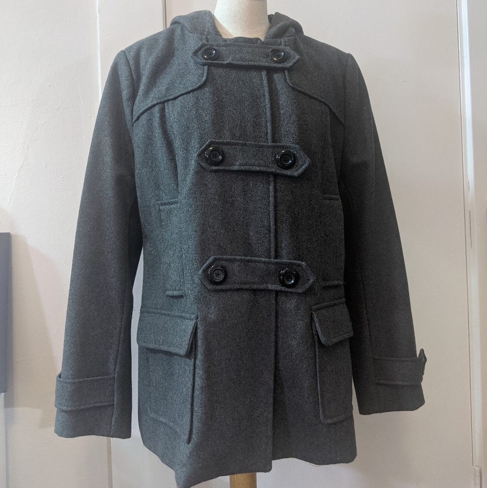 Hooded grey peacoat by Medrona